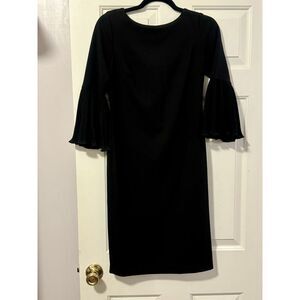 Calvin Klein Black Bell Sleeve Dress Gold Zipper Elegant Cocktail Size 4‎